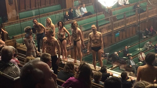 Climate change activists in UK parliament