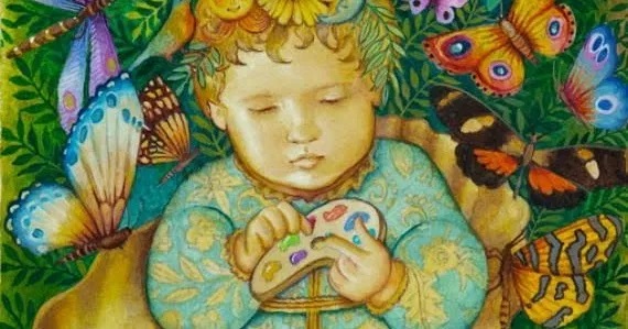 The Divine Child A child plaing with colors surrounded by butterflies